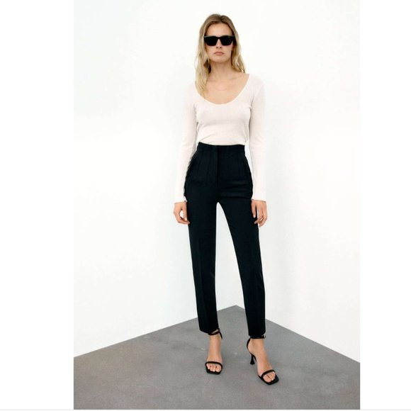 ZARA BLACK HIGH WAIST PLEATED PANT TROUSERS WITH DARTS - Picture 9 of 17